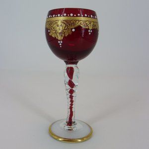 bohemian liquor glass  ruby red with gold overlay with red inside twisted stem,